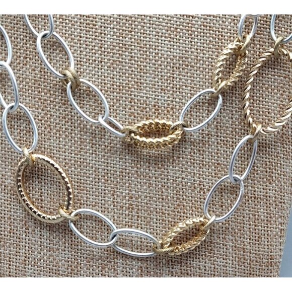 Talbot's Chunky Chain Double Strand Two Tone Statement Necklace Smooth Twisted - Picture 4 of 9